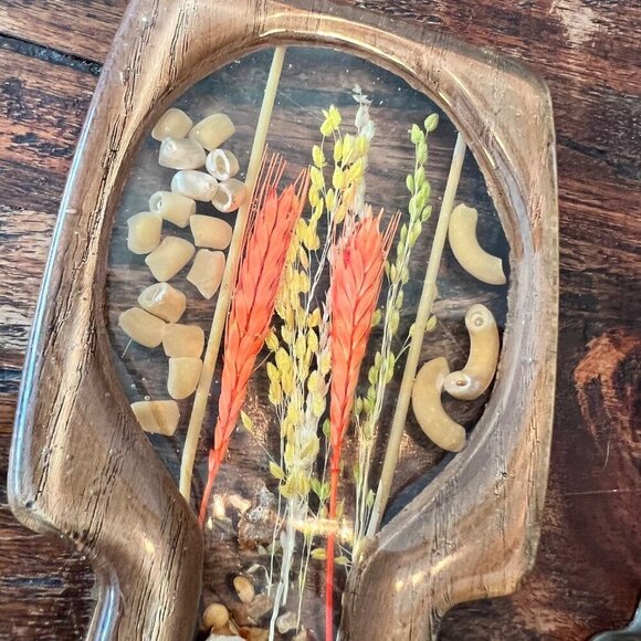Mid Century Vomit Art Spoon Rests With Dried Flowers & Macaroni - Picture 3 of 6
